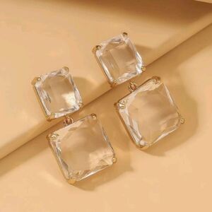 Gold plated double square clear resin drop earrings
